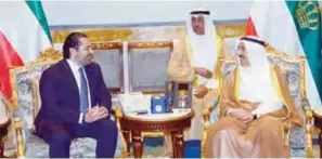  ?? — KUNA ?? KUWAIT: His Highness the Amir Sheikh Sabah Al-Ahmad Al-Jaber Al-Sabah received visiting Lebanese Prime Minister Saad Al-Hariri.