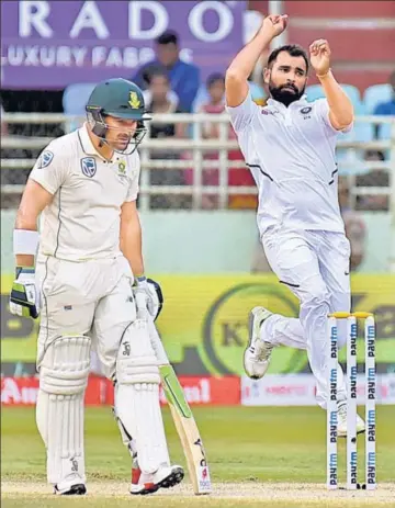  ?? PTI PHOTO ?? Mohammed Shami took his fifth five-wicket haul in Test matches in the Visakhapat­nam game.