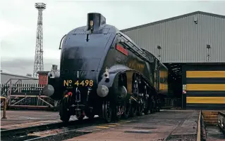  ?? GAVIN THOMSON ?? LNER ‘A4’ Pacific No. 4498 Sir Nigel Gresley in wartime black during the Sir Nigel Gresley Trust members’ day on February 12, at Locomotive Services Limited’s Crewe depot.