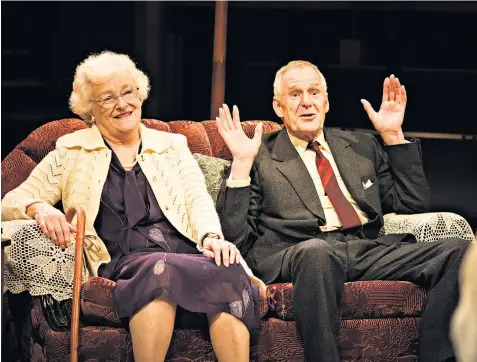  ??  ?? Crotchety sweetheart­s: Sue Wallace and Ian Gelder play a bickering elderly couple trying to celebrate their diamond wedding anniversar­y in the Eighties