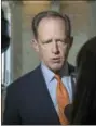  ?? J. SCOTT APPLEWHITE - THE AP ?? In this 2017 file photo, U.S. Sen. Pat Toomey, R-Pa., responds to questions on Capitol Hill in Washington. Google has alerted Toomey’s office that hackers with ties to a “nation-state” sent phishing emails to old campaign email accounts, a spokesman for Toomey said Friday, Aug. 24.