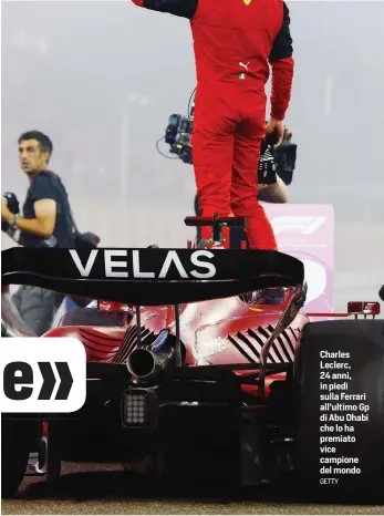  ?? GETTY ?? Charles Leclerc, 24 anni, in piedi sulla Ferrari all’ultimo Gp di Abu Dhabi che lo ha premiato vice campione del mondo