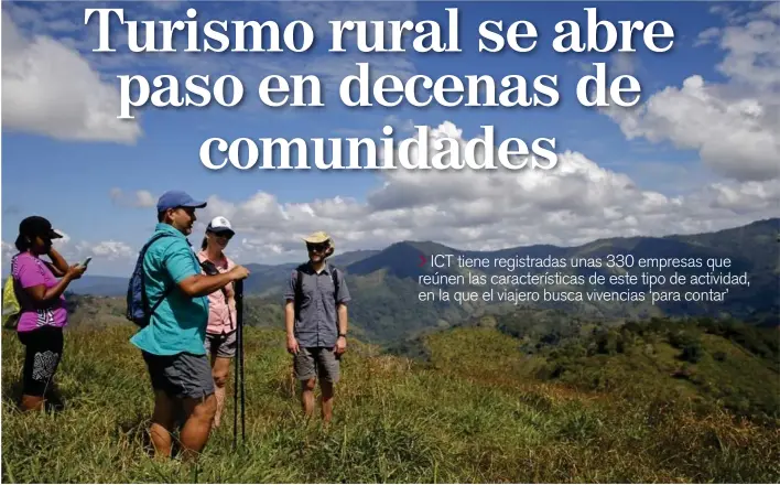  ?? MAYELA LÓPE ?? Finca Vialig, en Pacayitas de Turrialba, ofrece hospedaje en casas del pueblo y varios tipos de tour. Aquí, el dueño, Fabián Araya (de verde) y un grupo de turistas.