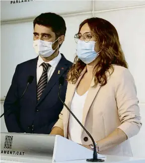  ?? ARNALD PRAT / ACN ?? Jordi Puigneró i Laura Vilagrà ahir en roda de premsa