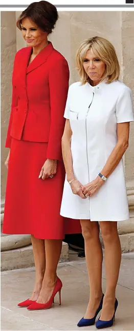  ??  ?? Fashion folly: Melania, left, shows Brigitte how it’s done