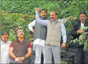  ?? DEEPAK SANSTA/HT ?? Himachal Congress leaders, led by campaign panel head Sukhwinder Singh Sukhu, protest outside the ED office at Chota Shimla on Thursday.