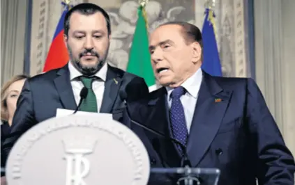 ??  ?? Di Maio (na slici dolje) postavio je Salviniju (gore lijevo) ultimatum – u novoj vladi ne smije biti Berlusconi­jevih ljudi