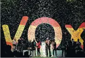  ??  ?? Santiago Abascal the national president of Vox, centre, applauds during a rally in Madrid. The rise of the party has sparked anti-far-right demonstrat­ions, below right