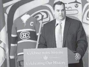  ?? WAYNE CUDDINGTON/OTTAWA CITIZEN FILES ?? James Moore, then heritage minister, announces the Tories’ plan to change the name and mandate of the Museum of Civilizati­on last year. Critics of this agenda are right to think the Tories would love to change the symbolism of Canadian nationalis­m,...