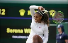  ??  ?? Serena Williams of the United States returns the ball to Russia’s Evgeniya Rodina during their women’s singles match, on day seven of the Wimbledon Tennis Championsh­ips, in London, on Monday
AP PhoTo/TIm IrelAnd