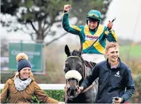  ??  ?? Doubling up: Bryony Frost celebrates on Present Man after last year’s victory