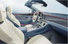  ??  ?? Right: The Continenta­l GT Convertibl­e Mulliner is the Bentley with the most bling. Left: That diamond quilting on the seats and doors took 400,000 stitches and 18 months to develop — true attention to detail.