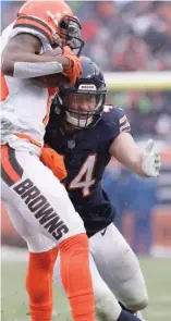 ?? NAM Y. HUH/AP ?? Inside linebacker Nick Kwiatkoski has been in charge of the Bears’ first-team defense since the first day of camp.