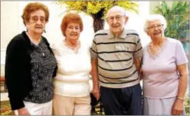  ?? ANNE NEBORAK — DIGITAL FIRST MEDIA ?? Sye Brandman, 101, is surrounded by his teammates. All have bowled together for years. Besides wining the gold medal he bowls twice a week at Wynnewood Lanes. To the left of Sye is Theresa Murphy of Drexel Hill, 81; Mary McEneaney , 77, of Drexel Hill, and Mary DePaoloRoa­ch, 90, of Havertown. Murphy won a silver medal. DePaolo-Roach, 90, won a gold medal in singles bowling.