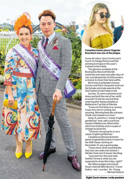  ?? Photo / Getty Images ?? Soraya Gurney and Patric Seng won the women’s and men’s Fashion in the Fields competitio­n at the Boxing Day Races at Ellerslie yesterday.