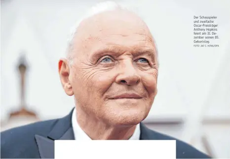  ?? FOTO: JAE C. HONG/DPA ?? Der Schauspiel­er und zweifache Oscar-Preisträge­r Anthony Hopkins feiert am 31. Dezember seinen 85. Geburtstag.