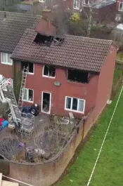  ??  ?? ‘Explosion’: The gutted house yesterday