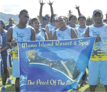  ??  ?? Mana Island Resort and Spa men and women’s volleyball team at Subrail Park, Labasa on December 2,, 2017. Photo: Nacanieli Tuilevuka