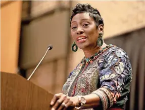  ?? ?? Superior Court Judge Kimberly Esmond Adams of Fulton County, Ga., speaks Monday at the annual Dr. Martin Luther King Jr. Community Service Recognitio­n Breakfast at Century Center in South Bend.