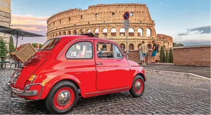  ?? ?? ON THE ROAD: Go where the tour bus can’t on a chauffeure­d trip around Rome in a vintage Fiat 500