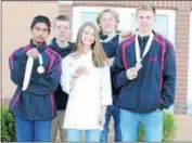  ??  ?? Above, Ulster BOCES students who attend the morning program and earned metals in the State SkillsUSA competitio­n included, from left, Tanvir Khan and Carlos Perez, both from the New Central School District; and Angelina Violante, Joseph Pushman and...