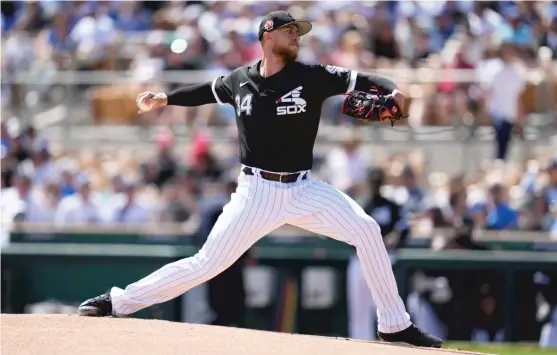  ?? AP ?? Michael Kopech was not as sharp in his second spring outing Saturday against the Dodgers as he was in his first. “I know [the velocity] wasn’t much there,” Kopech said.