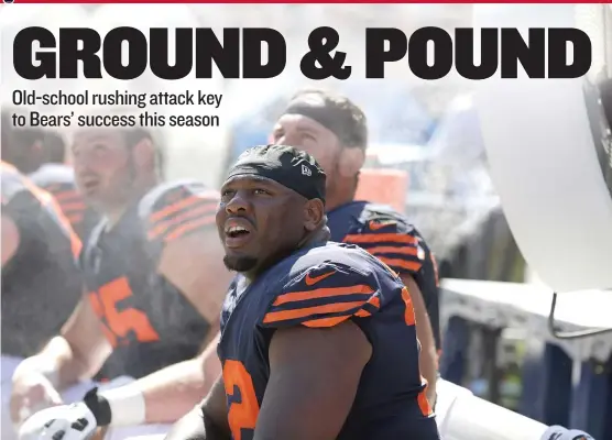  ??  ?? Left tackle Charles Leno Jr. and his teammates on the offensive line were a big part of the Bears’ rushing success Sunday against the Steelers. | NAM Y. HUH/ AP