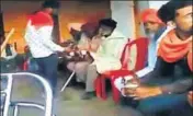  ??  ?? A video grab showing liquor being served purportedl­y during the Akali Dal poll meet in Tarn Taran on March 13.