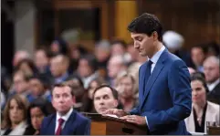  ?? CP PHOTO SEAN KILPATRICK ?? Prime Minister Justin Trudeau speaks in the house of commons on Parliament Hill in Ottawa on Monday.