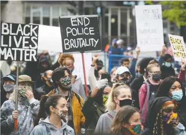  ?? PIERRE OBENDRAUF ?? Montrealer­s took to the streets to protest against racism and police brutality in the wake of George Floyd’s killing in Minneapoli­s. “Sadly, our own city has a tragic history of police violence against black men,” writes C.D.N.—N.D.G. mayor Sue Montgomery.