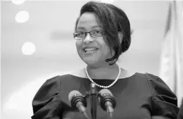  ?? WILFREDO LEE/AP ?? Renatha Francis speaks at a news conference in Miami. Gov. Ron DeSantis nominated her to the Supreme Court, but the court struck down Francis’ appointmen­t.