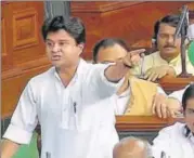  ?? PTI ?? Congress leader Jyotiradit­ya Scindia addresses the Lok Sabha during the ongoing Monsoon Session in New Delhi on Tuesday.