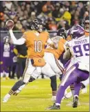  ?? Nam Y. Huh Associated Press ?? THE BEARS’ Mitchell Trubisky was intercepte­d twice Sunday night.