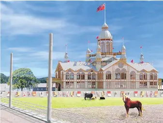  ?? COURTESY RON SOULE ?? The first glimpse visitors would have had of the new Exhibition Building in September 1891. This rendering offers the view north on Willows Road, now called Eastdowne Road.