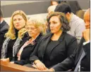  ?? Michael Quine ?? Las Vegas Review-journal Recall opponents Joyce Woodhouse, center, and Nicole Cannizzaro, right, listen as attorney Marc Elias argues Feb. 7 about the recall petition.