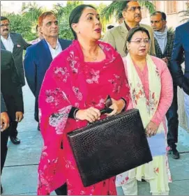  ?? PTI ?? Deputy chief minister and finance minister Diya Kumari arrives at the assembly to present the state interim budget, in Jaipur on Thursday.