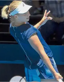  ?? — AFP ?? Cruising on: Daria Gavrilova of Australia reacting after a return against Eugenie Bouchard of Canada in the Hopman Cup yesterday.