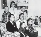  ?? AP ?? Barbara Bush sits with her husband George H.W. Bush and her children, clockwise from left, Neil, Jeb, George, Marvin and Dorothy in 1964.