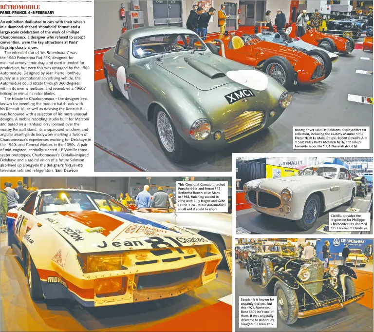  ??  ?? This Chevrolet Camaro thrashed Porsche 911s and Ferrari 512 Berlinetta Boxers at Le Mans in 1982, fifinishin­g second in class with Billy Hagan and Gene Felton. Give Pessac Automobile­s a call and it could be yours. Saoutchik is known for ungainly...