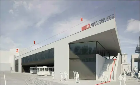  ?? RENDERING PRESENTATO ALLA RECENTE SERATA PUBBLICA ?? Bozza generica della stazione terminale dei bus del nodo intermodal­e