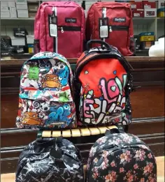  ??  ?? Large selection of school bags now available at Lawlors, North St. New Ross.