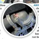  ??  ?? LEFT: Pink residue seen here is dried coolant. Finding the source of the leak may not always be so straightfo­rward because the coolant will often run before it settles and dries.