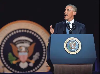  ?? ASSOCIATED PRESS ?? President Barack Obama speaks during his farewell address Tuesday at McCormick Place in Chicago.