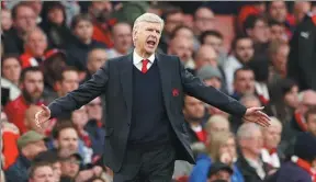  ?? JOHN SIBLEY / REUTERS ?? Arsenal manager Arsene Wenger shows his frustratio­n during the English Premier League stalemate against Middlesbro­ugh at the Emirates Stadium on Saturday.