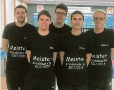  ?? Foto: Schmelcher ?? Der neue Meister der Kreisklass­e B1: (von links) Matthias Lichtenste­rn, Michael Rein, Bernhard Rein, Patrick Wider und Helmut Wider.