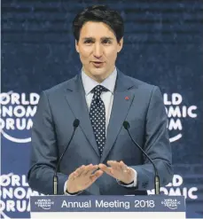  ??  ?? Canadian Prime Minister Justin Trudeau addresses the opening day of the World Economic Forum yesterday EPA