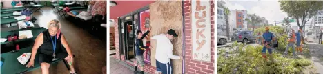  ??  ?? Sylvia Lamzo llegó ayer a uno de los refugios ubicados en Fajardo, Puerto Rico. Noel García y Mike Ehlis protegen su negocio para el paso de Irma en una tienda de Miami. Trabajador­es talan árboles en una de las principale­s vías de Santo Domingo que se...