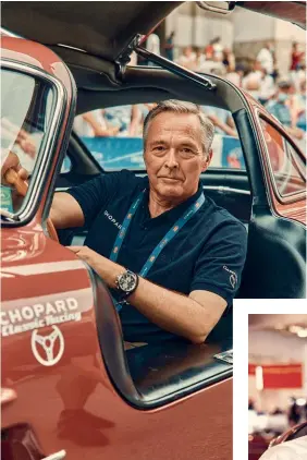  ??  ?? Karl-Friedrich Scheufele is the copresiden­t of Chopard and the driving force behind the maison’s watchmakin­g. At events like these, however, he is first and foremost a classic car enthusiast. Scheufele first participat­ed in 1000 Miglia in 1989, in the same 1955 Mercedes-Benz 300SL Gullwing that he drove in this year.