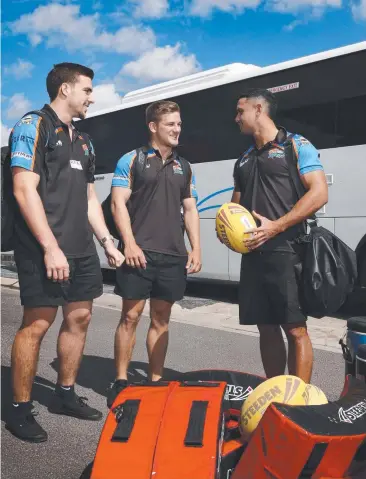  ?? Picture: ANNA ROGERS ?? POINT TO PROVE: Northern Pride U20's Tom McGrath, Adam Hepworth and Sten Tatipata who are catching the bus to Townsville to play in the finals.