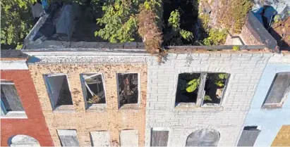  ?? JERRY JACKSON/BALTIMORE SUN ?? Trees grow in vacant row homes in the 1800 block of N. Chester St. that are slated for eventual demolition.